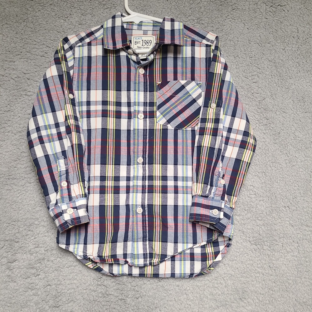PLACE Boys Plaid Button Down Shirt 4T Long Sleeve Cotton Casual
